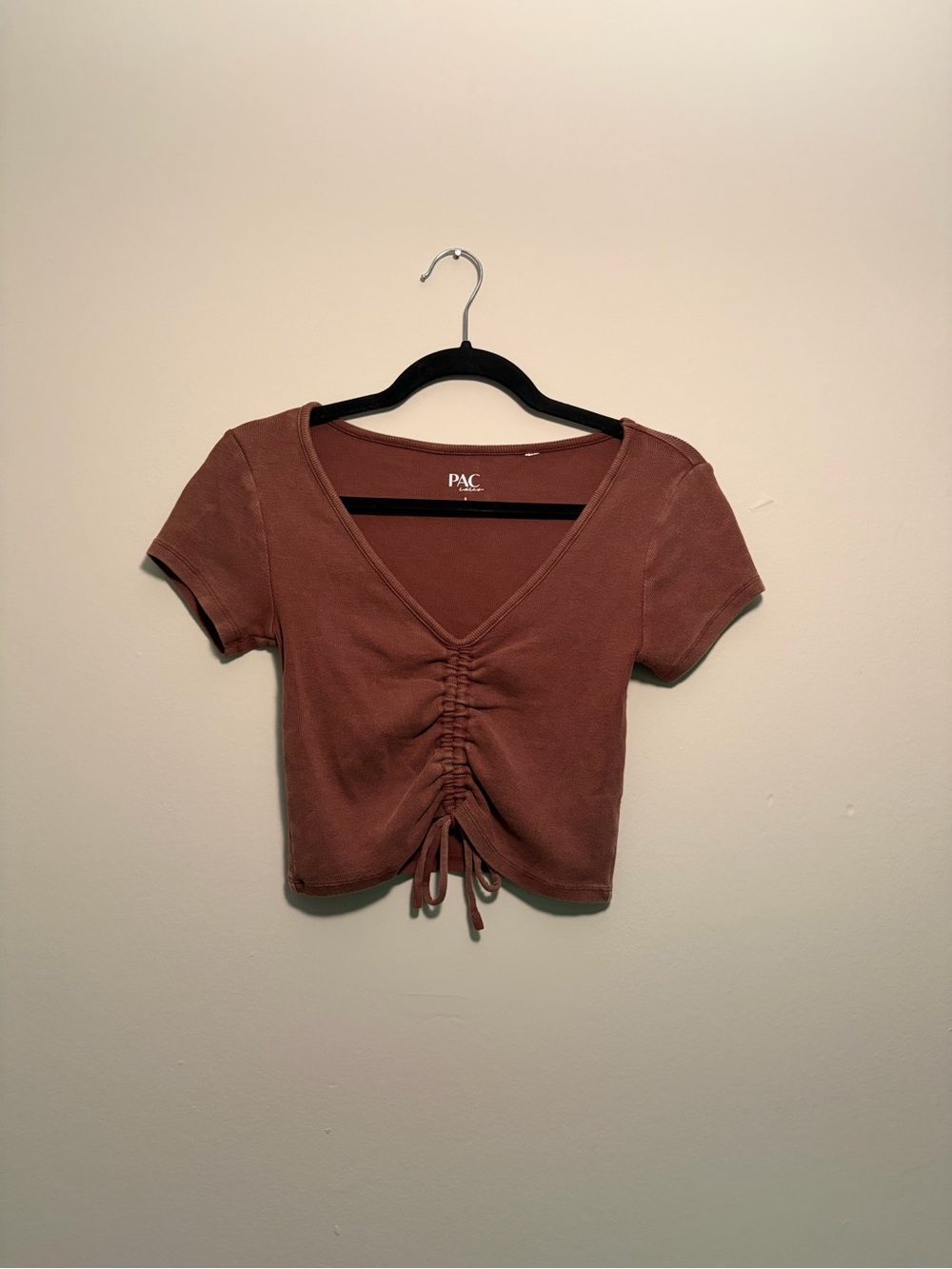 Pacsun Women's Ruched V-Neck Brown Crop Top